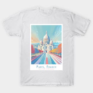 Sacre Coeur - Montmatre - Vintage Travel Poster - Minimalist Sacré-Cœur Paris, France in Retro Colors T-Shirt